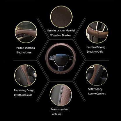 Gomass Car Steering Wheel Cover, Anti-Slip, Safety, Soft, Breathable, Heavy Duty, Thick, Full Surround, Sports Style (Black Brown) - color: Black And Brown