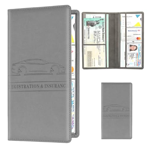 Leather Car Registration and Insurance Holder - Vehicle Glove Box Car Organizer,Auto Truck Comparment Accessories Case with Magnetic Closure for Driver License, Cards (Gray) - color: Gray
