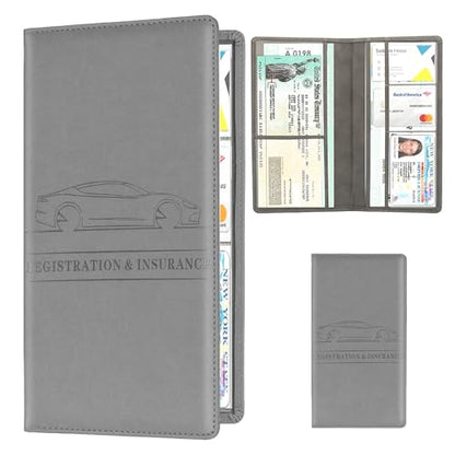Leather Car Registration and Insurance Holder - Vehicle Glove Box Car Organizer,Auto Truck Comparment Accessories Case with Magnetic Closure for Driver License, Cards (Gray) - color: Gray