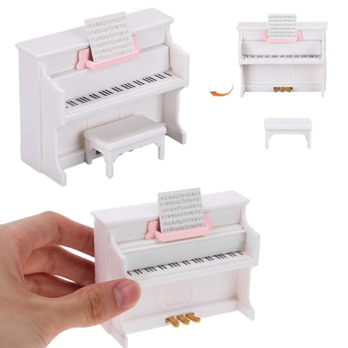 Dollhouse Furniture Accessories Miniature Piano with Stool and Music Score Set for Music Lovers (White) - color: White Piano