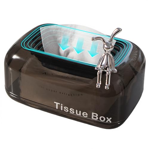 Tissue Box Cover,Automatic Sinking Tissue Box Holder,Napkin Holder Home Decor for Tabletop Night Stands Bathroom Office,7.87 * 5.31 * 4.13inch (Black)