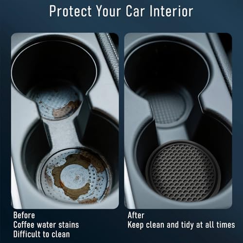 Car Cup Holder Coaster 4 Pack - Non Slip & Shockproof,Flexible PVC Rubber Insert for Car/Truck/SUV/Van (2.75"x0.2") Universal Fit Auto Cup Holders Accessories for Women and Man(Gray) - color: Gray
