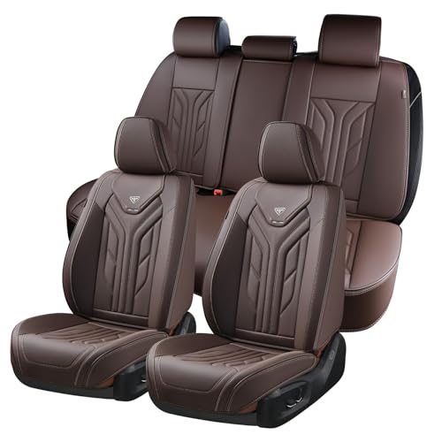 Coverado Car Seat Covers Full Set, Car Seat Protectors Leather Seat Covers for Cars, Automotive Seat Covers Car Accessories Universal Fit for Most Sedans SUV Pick-up Truck(Coffee) - color: Coffee, size: FullSet