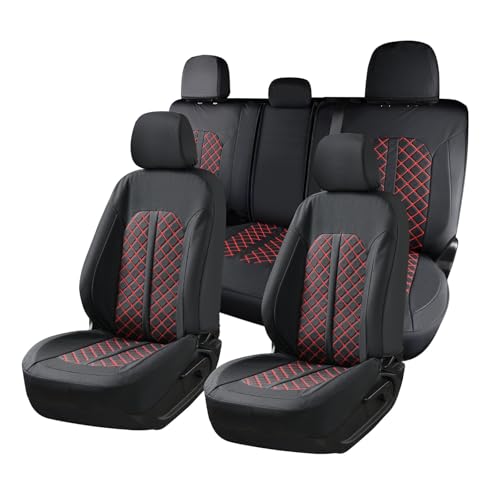Truckiipa F150 Seat Covers Full Set Leather Waterproof Car Seat Cover Seat Protector Custom Fit for 2015-2026 Ford F150 SuperCrew, 2017-2026 F250 F350 F450 Super Duty Crew Cab, Full Set, Black&Red - color: Black&Red, size: Full Set