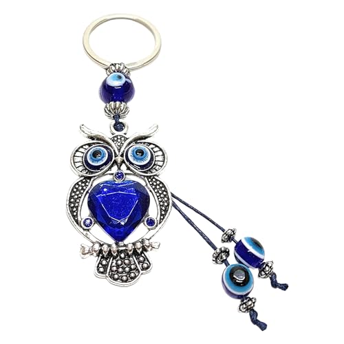 LUCKBOOSTIUM Evil Eye Animal Keychain & Protection, Evil Eye Car Hanging Ornament, Rear View Mirror Accessories, Home Decor - color: Owl With Blue Crystal Beads
