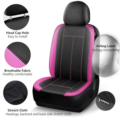 HChengkikz Car Seat Covers Full Set, Waterproof Neoprene Car seat Covers Full Set, Airbag Compatible, Universal Fit Automotive Seat Covers for Most Cars, Trucks, SUVs (Black + Pink) - color: N816 Black Pink, size: Full Set
