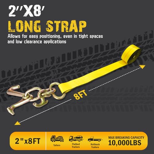 4PCs 2" x8' Recovery Winch Strap w/RTJ Cluster Hook, 10000LBS Tow Truck Car Wrecker Winch Tie Down Straps, Heavy Duty Autohauler Car Tie Down Straps - size: 2"x8FT(4PCs)