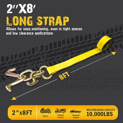 4PCs 2" x8' Recovery Winch Strap w/RTJ Cluster Hook, 10000LBS Tow Truck Car Wrecker Winch Tie Down Straps, Heavy Duty Autohauler Car Tie Down Straps - size: 2"x8FT(4PCs)