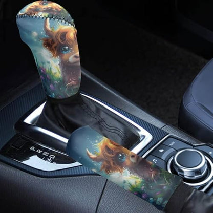 Cute Highland Cow Car Hand Brake Gear Cover Automotive Gear Shift Knob Protector Universal Fit Most Vehicle Non Slip Car Interior Accessories 2 Pack - color: Cute Highland Cow