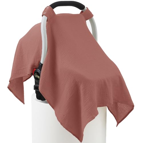 100% Muslin Cotton Car Seat Cover Baby, Carseat Canopy Cover, Universal Fit Stroller Covers for Boys and Girls (Blush) - color: blush
