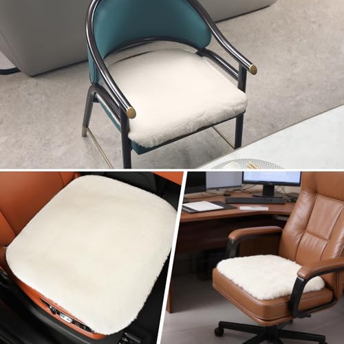 Faux Fur Car Seat Cushion 20 Inch, 18mm Medium Pile Seat Pad with Non-Slip TPE Backing for Cars, SUVs, Trucks, Office Chairs, White - color: White