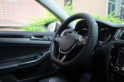Leather Steering Wheel Cover Compatible with Volkswagen VW Tiguan Atlas ID.4 Taos Golf Passat Jetta Polo Beetle Touareg Cross Sport D Shaped Steering Wheel Accessories, Black 2026