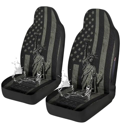 American Flag Printed 2 Pcs Car Seat Cover for Front Seats, Waterproof Car Front Seat Covers, All Weather Front Auto Seat Cushion Protector, Airbag Compatible, Universal Fits - color: Black and Gray - American Flag
