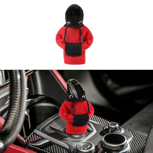 Universal Gear Shift Cover, 4.76Inch Funny Shifter Hoodie, Car Shifter Stick Protector Decoration for Most Car Gear Shift Levers - color: Red Black, size: 1 Piece