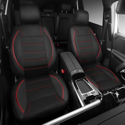 CAR PASS Air Mesh Leather Car Seat Covers Front Seats, Breathable Two Front Seat Covers for Cars, Comfortable Universal Fit for SUV Truck Sedan Automotive, Anti-Slip Airbag Compatible,Black and Red - color: Black Red Mesh