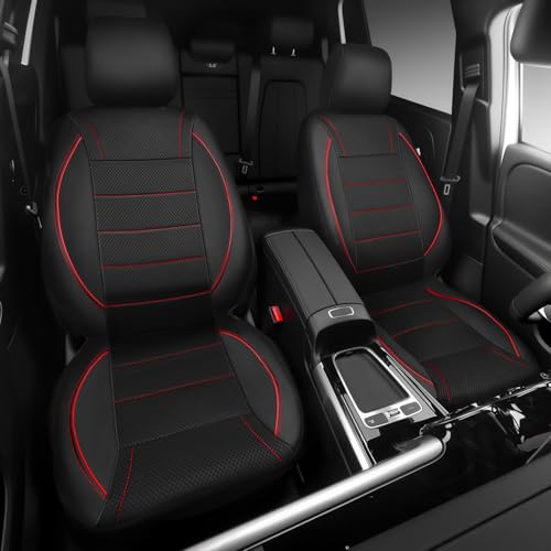 CAR PASS Air Mesh Leather Car Seat Covers Front Seats, Breathable Two Front Seat Covers for Cars, Comfortable Universal Fit for SUV Truck Sedan Automotive, Anti-Slip Airbag Compatible,Black and Red