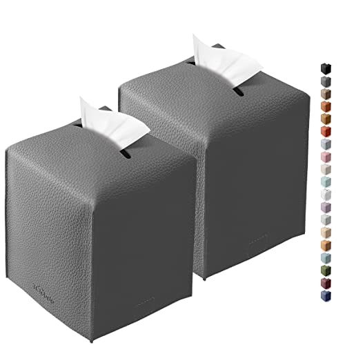 Tissue Box Cover for PU Leather, Modern Simple Solid Color Holder Square Tissue Bag, Ideal for Bathrooms,Office,Car,Outdoor Tent,Dining Table,5"X5"X5", Double Charcoal - color: Double Charcal