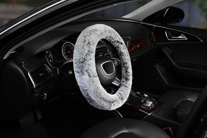 KAFEEK 16 inch Frost Fluffy Steering Wheel Cover for Winter Warm, Large Size Soft Fuzzy Steering Wheel Cover, Compatible with Ram F-150 Tundra Range Rover F150 F250 F350 Ram 4Runner Tacoma, Grey - color: gray, size: Large Size[15.5"-16"]