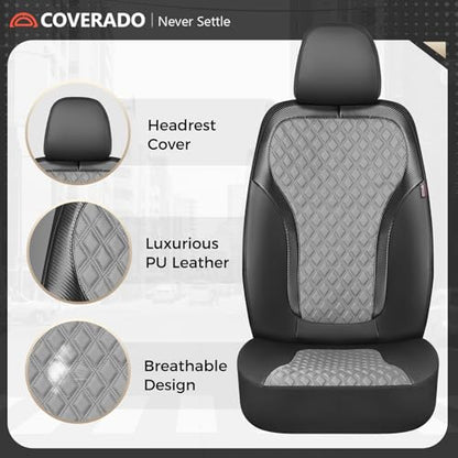 Coverado Car Seat Covers 5 Seats, Leather Seat Covers Full Set, Carbon Fiber Textured Design, Durable Waterproof Seat Protectors, Black&Gray Seat Cover, Automotive Seat Covers Universal Fit Most Cars - color: BlackGray, size: Full set
