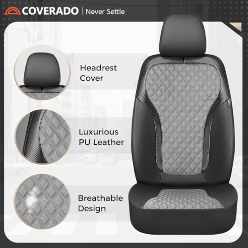 Coverado Car Seat Covers 5 Seats, Leather Seat Covers Full Set, Carbon Fiber Textured Design, Durable Waterproof Seat Protectors, Black&Gray Seat Cover, Automotive Seat Covers Universal Fit Most Cars - color: BlackGray, size: Full set