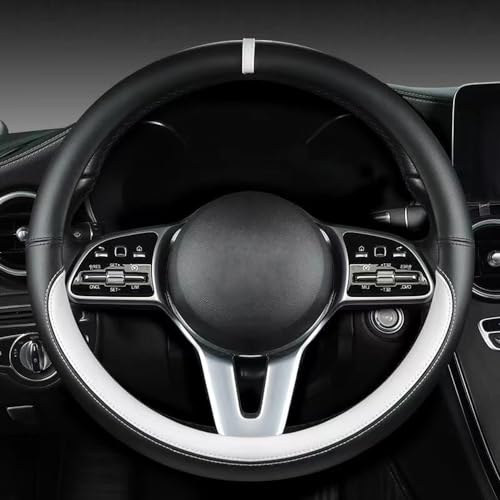 Morandi Color Steering Wheel Cover, Nappa Leather, Fashionable Sporty Style, Universal 15 inches,Black and White - color: Black and White