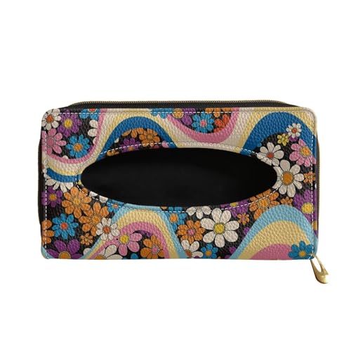 Colorful Hippie Flower PU Leather Car Napkin Holder Car Tissue Holder for Car Leather Backseat Tissue Case Holder for Car,Vehicle - color: Colorful Hippie Flower