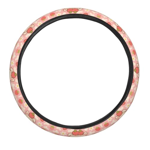 Cute Pink Strawberry Bunny Steering Wheel Cover for Women Men, Non-Slip Steering Wheel Protector Car Wheel Covers, Universal 15 Inch Fit for Auto, Suvs, Truck - color: Cute Pink Strawberry Bunny