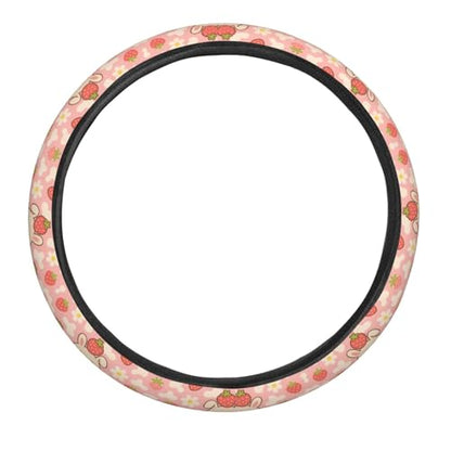 Cute Pink Strawberry Bunny Steering Wheel Cover for Women Men, Non-Slip Steering Wheel Protector Car Wheel Covers, Universal 15 Inch Fit for Auto, Suvs, Truck - color: Cute Pink Strawberry Bunny