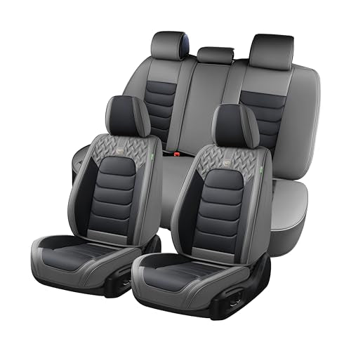 FLORICH Car Seat Covers, Leather Seat Covers, Waterproof Car Seat Protector, Auto Driver Seat Covers Accessories Fit for Most SUV Trucks(Gray&Black, Full Set) - color: Gray&Black, size: Fullset