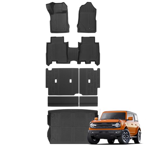 Cargo Liner and Backrest Mat and Floor Mat Compatible with 2021-2025 Ford Bronco Anti-Slip Cargo Mat Trunk Liner for 2021-2025 Bronco(Cargo mat+backrst mat+Floor mat) - color: Bronco, size: cargo mat+seatback mat+floor mat