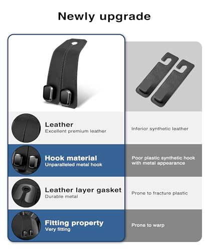 Car Hooks for Headrest, 2Pcs Seat Back Storage Hook Luxurious Leather 100% Metal Multifunctional Car Hanger & Holder for Heatrest, Seat, Bag, Purse (Black) - color: BLACK 2Pack