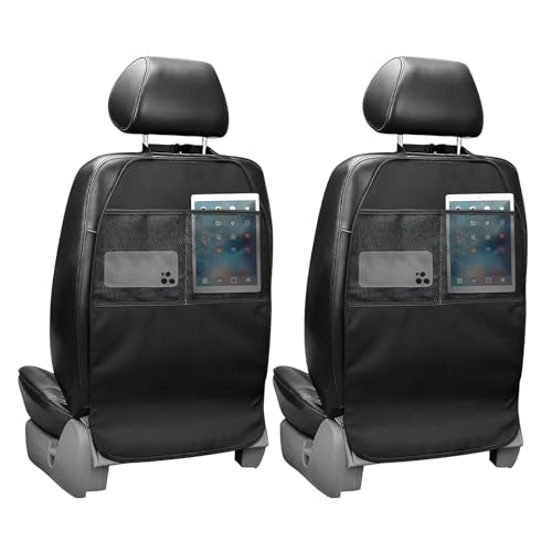2 PCS Kick Mat Back Seat Protector, Waterproof Auto Seat Back Cover Protector with 2 Mesh Pockets, Anti-Mud Backseat Protective Cover Large Kick Mats for Car Truck SUV