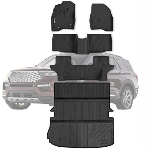 Floor Mats & Large Trunk Mat for 2015-2017 2018 2019 Ford Explorer，TPE All Weather Protection Car Floor Liners with Foldable Big Cargo Liners Accessories - size: 2015-19| For Ford Explorer|Full Set