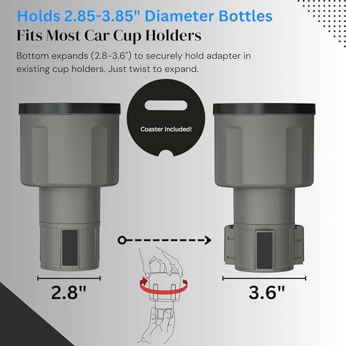 Swigzy Car Cup Holder Expander Adapter for Large Water Bottles - [Patented & Upgraded] - Holds: Hydro-Flask, Yeti, Nalgene, Owala, 32-40oz - Adjustable Expandable Insert Extender - Universal (Gray) - color: Gray, size: Holds 18-40 oz (Standard Base)