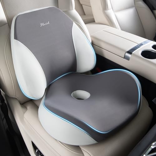 Lumbar Support Pillow and Car Seat Cushion for Driving Car Office Chair, Memory Foam Back Support Pillow and Office Seat Chair Cushion for Sciatica Pain Relief - Gray - color: B-cushion&lumbar Pillow-gray