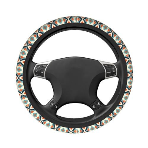 Aztec Steering Wheel Cover with 2 Car Coasters Non Slip Neoprene for Women Men Universal 15 Inch - color: Aztec