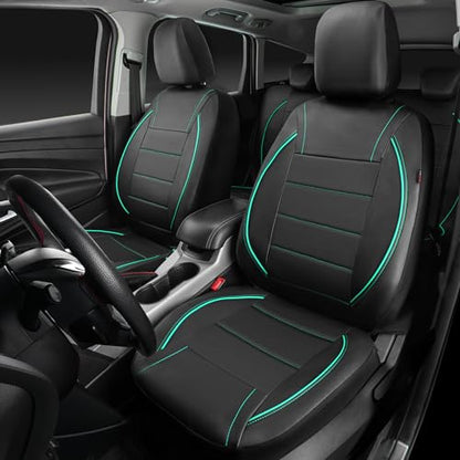 CAR PASS Universal FIT Piping Leather Car Seat Cover, for suvs,Van,Trucks,Airbag Compatible,Inside Zipper Design and Reserved Opening Holes (Full Set, Black and Mint) - color: Full Set Mint