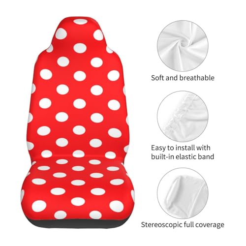 Red White Polka Dot Front Seat Covers 2 Pack, Vehicle Seat Protector Car Mat Covers, Fit Most Bucket Seats - color: Red White Polka Dot