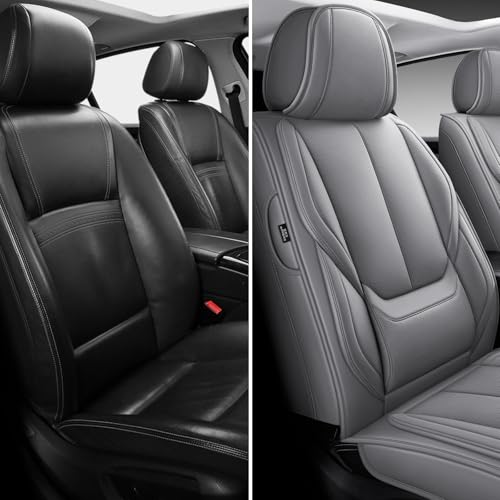 MINGBRON Front Car Seat Covers, Leather Car Seat Covers, Fit for Most Cars SUV and Most Sedan Grey - color: Grey 3, size: 2 Seat Covers (Front Only)