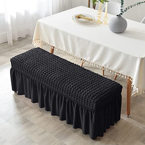 FORCHEER Dining Bench Cover with Skirt Stretch Seersucker Black 47in Piano Bench Slipcover Bench Seat Cover for Dining Room, Bedroom, Washable(Seersucker-Black) - color: Seersucker-black