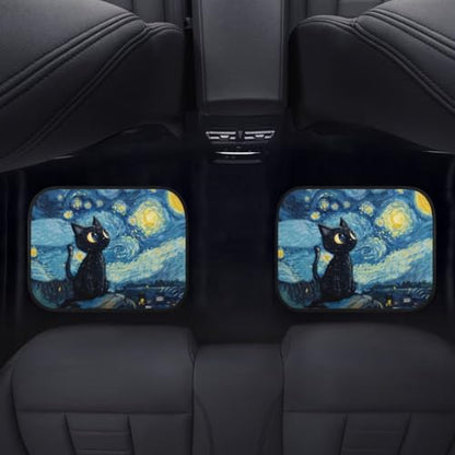 Starry Cat Print Rubber Mats for Car 4 Pcs Auto Front/Back Floor Mats All Weather Car Floor Protection Fit for SUV Vans Sedans Trucks