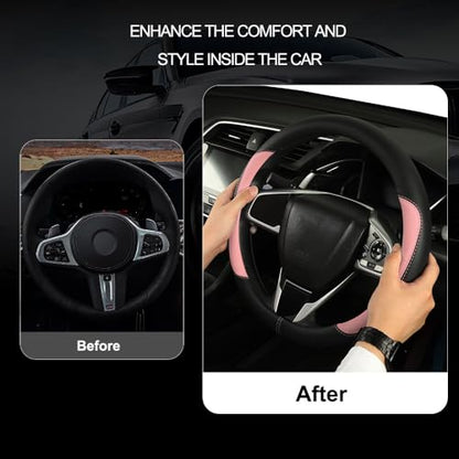 Car Steering Wheel Cover,Microfiber Leather Steering Wheel Cover Fit15.5-16 inch Large Size for F150 F250 F350 Ram Tacoma 4Runner Tundra Range Rover (Black&Pink) - color: Black&Pink, size: Large Size[15.5"-16"]