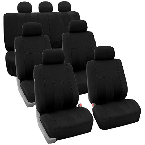 FH Group Three Row Set Striking Striped 7 Seater Car Seat Covers, Airbag Compatible & Split Ready – Universal Fit for Cars Trucks & SUVs Black - color: Black, size: 3 Row/7 Seater