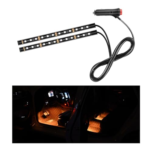 Car LED Strip Light, 24 LEDs RGB Neon Interior Atmosphere Lights, 12V Under Dash Ambient Night Light, Cigarette Lighter Auto Interior Decorative Lamp, Car Accessories (Orange-Yellow) - color: Orange-Yellow, size: 24 LED, Cigarette Adapter