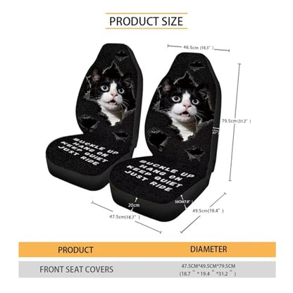 Cow Cat Print Car Front Seat Covers 2 Pack Universal Automotive Bucket Seat Covers Comfy & Breathable Car Interior Cover for Most Cars - color: Black and White - Cow Cat