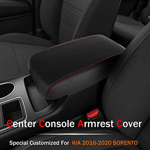 LEXLEY Center Console Pad Armrest Box Cover Waterproof Anti-Scratch Leather Protector Covers For Kia 2016-2020 Sorento-Red Stitches