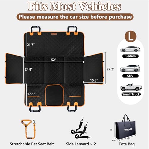 Dog Car Seat Cover for Back Seat – Hard Bottom Back Seat Extender for Dogs with Joint-Friendly Sponge Pad, Waterproof & 600LBS Support, Dog Hammock with Mesh Window in Sedan, SUV, Truck