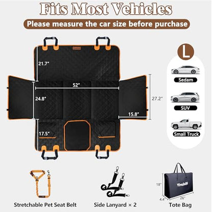 Dog Car Seat Cover for Back Seat – Hard Bottom Back Seat Extender for Dogs with Joint-Friendly Sponge Pad, Waterproof & 600LBS Support, Dog Hammock with Mesh Window in Sedan, SUV, Truck