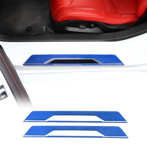 Daeiclru Car Door Sill Protector, Real Carbon Fiber Inner Door Sill Cover Scuff Plate Trim Sticker Compatible with Corvette C8 Stingray Z06 Z51 2020-2024, Door Sill Guard Trim Accessories (Blue) - color: Blue