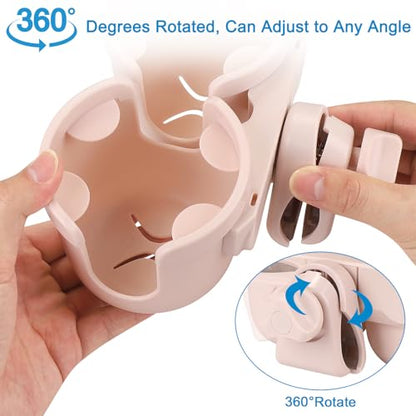 Accmor Stroller Cup Holder with Phone Holder, Bike Cup Holder, Universal Cup Holder for Uppababy Nuna Doona Strollers, 2-in-1 Cup Holder for Walker, Wheelchair, Scooter - color: Double Holder-All Crystal Pink